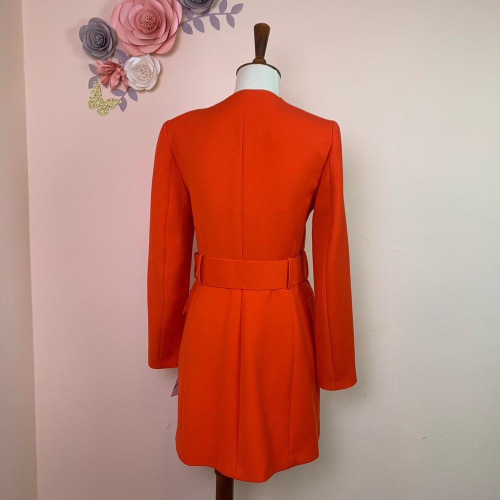 New! ZARA Orange Belted Frock Blazer Coat - Picture 8 of 13